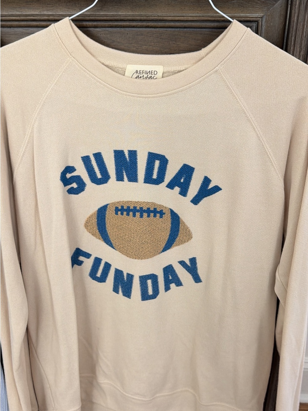 Sunday Funday womens Crewneck Sweatshirt - Cream with Blue Graphic